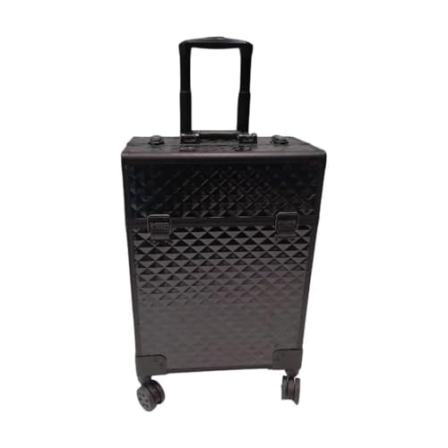 Maleta de Maquiagem Full Black Organizador Profissional Com Rodinhas Compartimentos Ajustáveis e Design Reforçado Para Maquiadores De Viagem