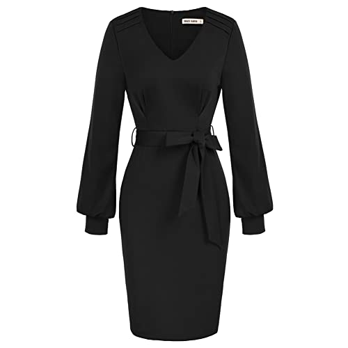 GRACE KARIN Damen Kleider V-Neck Etuikleid Langarm Gerafft Mini Party...