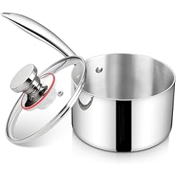 Homikit 2 Quart Saucepan with Lid, 2QT Tri-Ply Stainless Steel Sauce Pan with Ergonomic Handle, Heavy Bottom Small Pot for Kitchen Cooking, Compatible with All Cooktops for Boiling Eggs Warming Milk