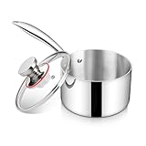 2 Quart Saucepan with Lid, Homikit 2QT Tri-Ply Stainless Steel Sauce Pan with Ergonomic Handle, Heavy Bottom Small Pot for Kitchen Cooking, Compatible with All Cooktops for Boiling Eggs Warming Milk