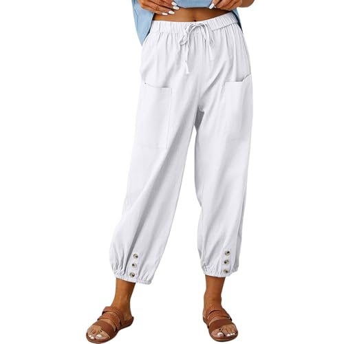 Pantalon femme été léger en coton premium blanc élégance fluide et coupe ample