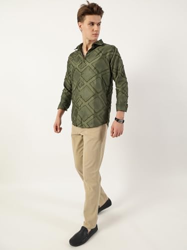 Image of Thomas Scott Men's | Self Design | Full Sleeve | Slim Fit | Polyester | Spread Collar | Casual Shirt