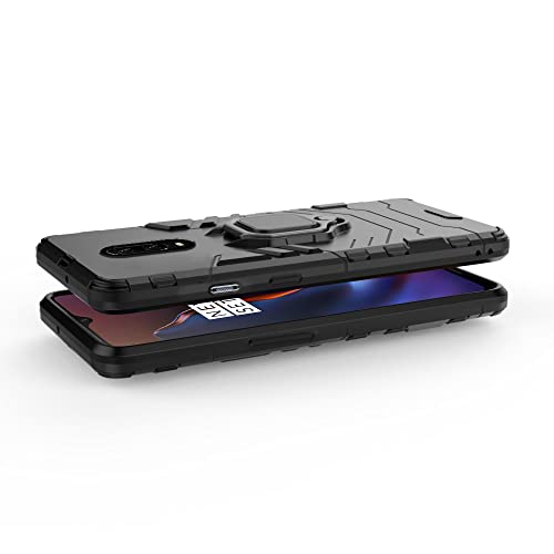 Image of Pikkme D5 Tough Armor Bumper Back Cover Case for Oneplus 7 |Ring Holder & Kickstand in-Built (Black)