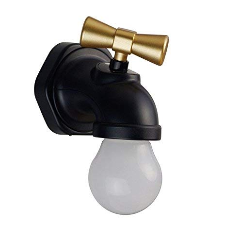 BlueSunshine Novel Weird Voice Controlled Faucet Night Light Battery Operated Smart Bedside LED Bulb Vintage Style Wall Light Warm White Light (Black)
