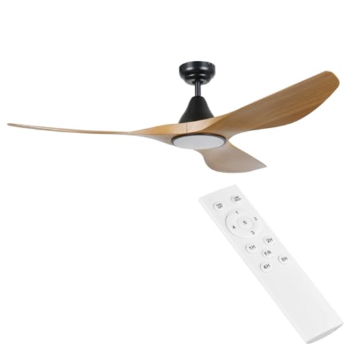 EGLO Deckenventilator Portsea, 3 Flügel Ventilator mit Beleuchtung und Fernbedienung, Sommer Winter Betrieb, warmweiß - kaltweiß, Kunststoff in Schwarz und Holz-Optik, DC Motor, leise, Ø 132 cm