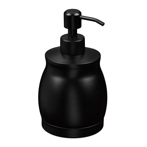 Relaxdays Dispenser di Sapone Liquido Manuale, 390 ml, Portasapone Ricaricabile, Accessorio Bagno e Cucina, Nero