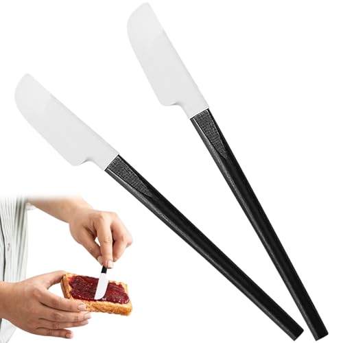 2 Stück Silikon Teigschaber klein schmal – 23 cm Silikonspachtel mit Holzgriff, flexible Küchenschaber & Dough Scraper, hitzebeständige Rühr- & Back-Spatel für Antihaft-Topf, backen & kochen (Schwarz)