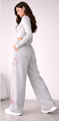 Image of CRAMPLEWomen's Graphic Print Wide Leg Sweatpants, Elastic Waist with Drawstring, Casual Streetwear Joggers