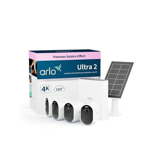 Arlo Ultra 2 4K avec SmartHub Plus Panneau Solaire Offert, Camera Video Surveillance WiFi Exterieures sans Fil, Vision Nocturne Couleur, Compatible Alexa, Essai Secure Inclus, Pack de 4 Cameras