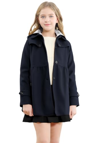 Image of Betusline Girls' Dress Coat, Kids Hoodie Wool Blend Coats Fall Winter Outerwear Peacoat,2-14 Years