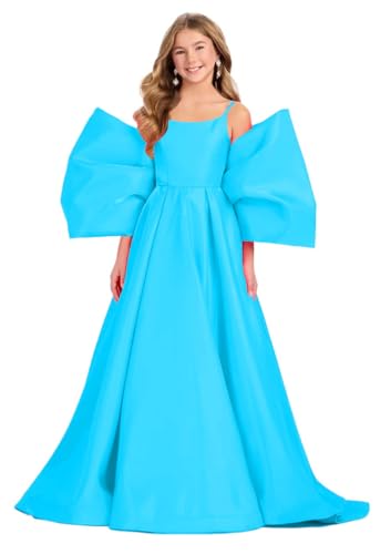 Girls Big Bow Miss National Pageant Dresses Satin Daddy Daughter Dance Princess Kids Flower Girl Dress4