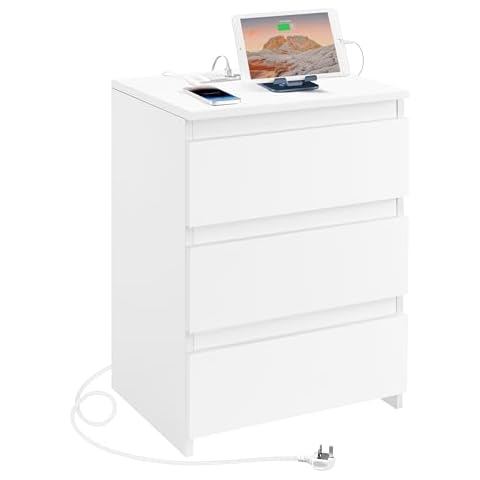 Yaheetech Bedside Table with Charging Station Cover