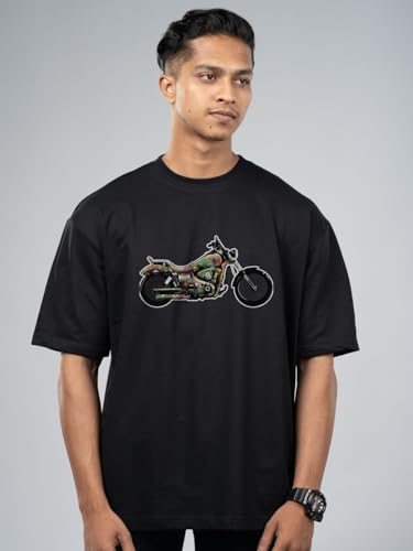 Image of T-Shirt for Men - 100% Cotton Ladakh Motorcycle Rider Half Sleeve Round Neck Graphic Print | Regular & Oversized Fit | 180 /220 GSM | S-5XL | Black, Navy Blue, Olive, Red, White