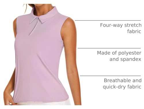 Image of COOrun Women's Golf Polo T Shirts Lightweight Moisture Wicking Sleeveless Shirt Quick Dry Zipper Tank Top