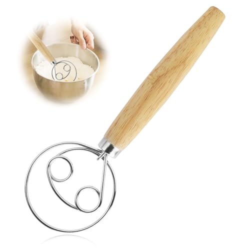 33 CM Frusta per pasta danese Frusta Olandese con Filo in Acciaio Inox 304 per Mescolare Impasti per Pane e Dolci, Utensile da Cucina Ergonomico e Facile da Pulire