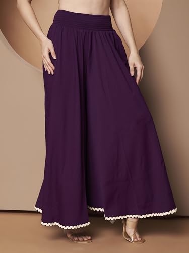 Image of KZULLY | Palazzo for Women | Solid & Printed | Stylish Wide-Leg | Comfortable Elastic Waist Bottomwear