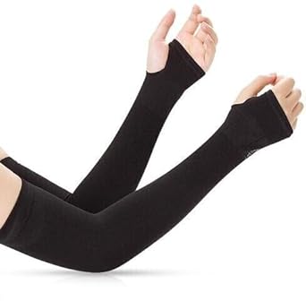 Arm Sleeves Protection Cotton Cover Fingerless Let Silim,Cycling Gloves (Black)