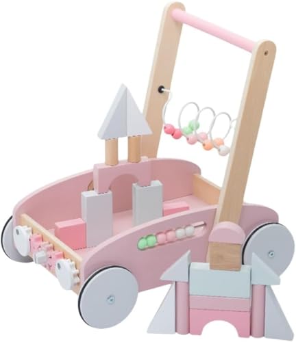 手押し車 ベビーウォーカー 赤ちゃん 木製 おもちゃ 知育玩具 積み木 歩行練習 赤ちゃん ベビーウォーカー 木のおもちゃ新年プレゼント 誕生日プレゼント 男の子 女の子 (ピンク)