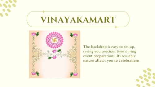 Image of Background Screen for Pooja Decoration | Traditional Peach Theme with a Pink Swastik, Blooming Lotus Corners, and Green Line Art Backdrop Cloth 8x8 feet | Lakshmi Pooja Background