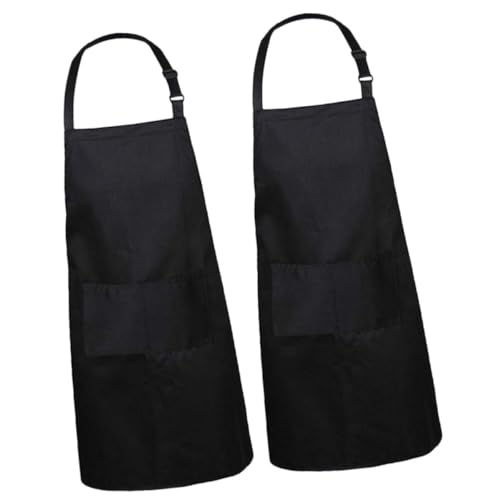 Hemobllo 2 grembiuli da cucina, colore nero, 70 x 75 cm, traspiranti, durevoli, con tasche frontali, abbigliamento protettivo per cucina, barbecue e gastronomia