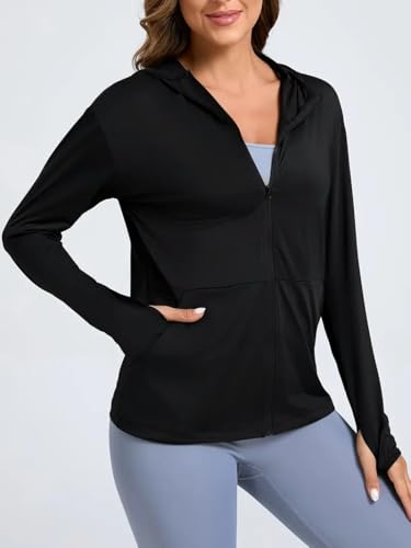 Image of ELEG & STILANCE Women's UPF 50+ Lightweight Athletic Jacket UV Sun Protection Full Zip Cooling Hoodie Long Sleeve Sunscreen Protective Clothing for Women for Outdoor Hiking