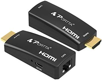 Portta HDMI Extender Mini Extension 50m (164ft) Single Cable CAT6 Lossless Transmission Support Full HD 3D 1080P Micro USB with USB Plug