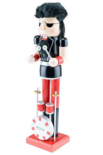 Clever Creations Rockstar Drummer 15 Inch Traditional Wooden Nutcracker, Festive Christmas Décor for Shelves and Tables