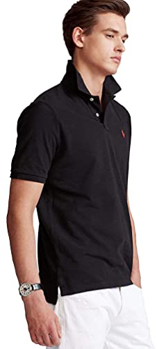 Image of Polo Ralph Lauren Men Custom Fit Mesh Pony Logo Shirt (L, BlackRedPony)