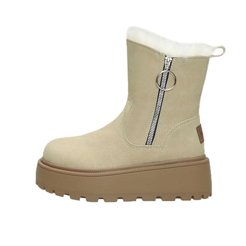 Botas de nieve de ante con suela antideslizante, cómodas y cálidas, beige, 37 EU