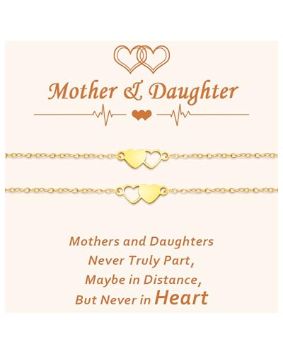 GBTBYS Daughter Gifts from Mom, Mother Daughter Bracelets Set for 2 Matching Heart Bracelet Valentines Day Birthday Gifts Gold