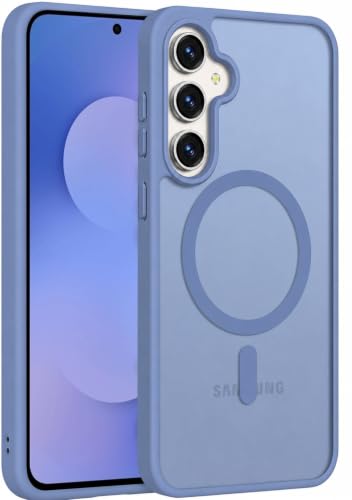 Image of Elzzi Magnetic Cover for Samsung S25 FE Case [MIL-Grade Drop Tested & Compatible with MagSafe] Translucent Matte TPU + Hard PC Back Cover, Anti-Scratch Shockproof Phone Case (Official Blue)