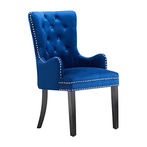 Life Interiors Silla de comedor con brazos Windsor de terciopelo copetudo, color azul