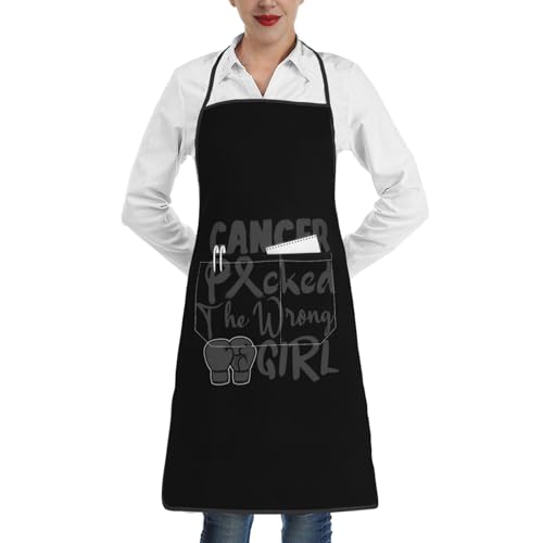 nopicsn Cancer Picked The Wrong Girl Melanoma Apron for cooking with Pockets Women Men Kitchen Chef Funny Aprons