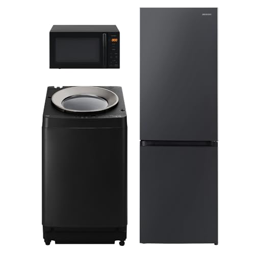 アイリスオーヤマ 新生活セット 家電セット 3点セット 8kg デザインモデル 黒+冷蔵庫301L 黒+レンジ17L 黒