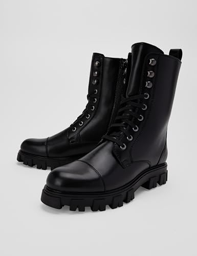 Image of ELLE womens Solid Comfortable Lace-up Boots for Party Use I Casual Use I Festive Use I El-daz-wn-127 Black Combat Boots