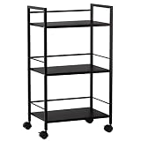 Secchuu スチールラック 本体3.6kg 総耐荷重45kg 幅43×奥行30×高さ76cm 収納ワゴン プリンター台 PS5 横置き スタンド サイド収納 ストッパー付きキャスター 棚板１枚耐荷重15KG (ブラック, 3段)