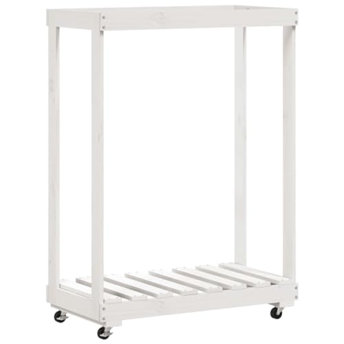 vidaXL Leñero con ruedas madera maciza de pino blanco 76,5x40x108 cm