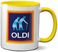 Oldi Mug- Birthdays Christmas Funny Gift Presents Celebration Novelty Old Large Heavy Duty Handle Dino Coated Dishwasher/Microwave Safe Sublimation Ceramic (Blue Handle Prime)