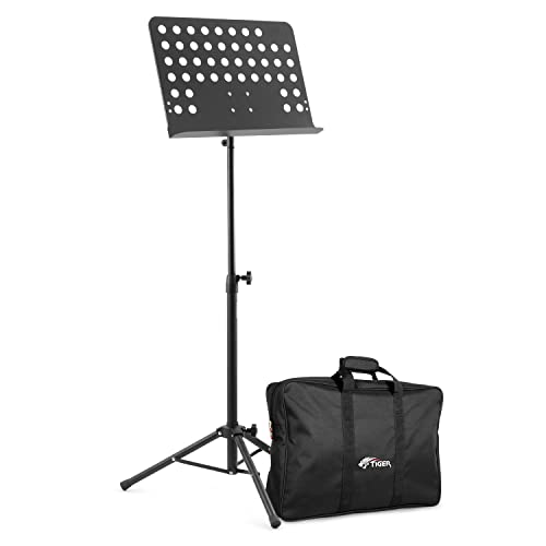 TIGER MUS7-BG Orchestral Sheet Music Stand and Bag Pack - Heavy Duty All Metal Construction - Ideal for Schools, Orchestras, and Choirs - Black