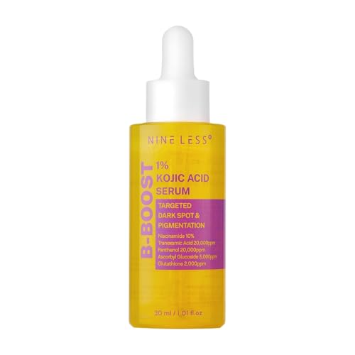 NINELESS -Boost 1% Kojic Acid Serum 30 ml aufhellendes Serum mit 1% Kojisäure 10% Niacinamid und 2% Tranexamsäure spendet Feuchtigkeit gleicht den Ton aus und reduziert dunkle Flecken. Mit