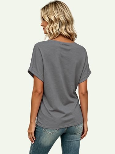 Image of T Shirts Short Sleeve V Neck Tees Womens Tops Beach Vacation Fashion Clothes 2026 Casual Summer Spring Fall Outfits