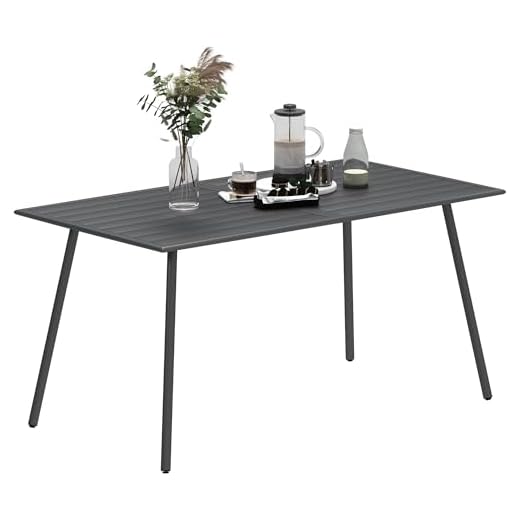 Outsunny Table à Manger de Jardin pour 6 Personnes, Table de Jardin avec Plateau à Lattes rectangulaire en Acier Anti-Rouille, pour Patio, terrasse, Balcon, 150 x 80 x 74 cm, Gris