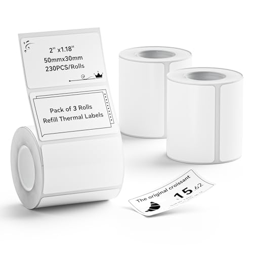 Image of NIIMBOT 3 Rolls Set Label for B1 /B21 /B3S Label Printer, 1.97'' x 1.18'' (50x30mm),Waterproof Labels for Mason Jar /Barcode /Logo /QR Code (White)