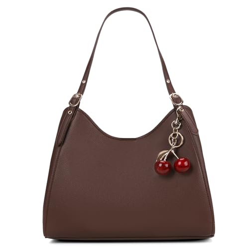 Bolso tote de cuero marrón para mujer miniatura 1