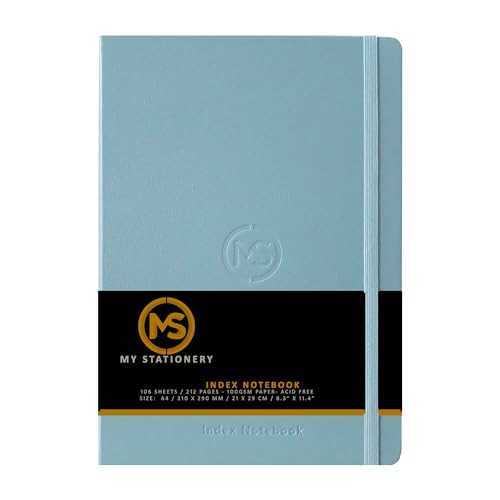 A4 Index Notebook Hardback Leatherette Cover 8mm Ruled Margin A-Z Tabs 264 Pages 100 GSM White Paper – 21 X 29 CM Notebook (Sky Blue)