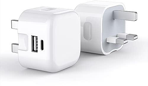 SPEEDY® iPhone SE 2022 Charger, iPhone SE 2022 Plug, UK 3 Pin 20W Dual Ports Fast Charger USB Type C Power Adapter for iPhone SE 2022