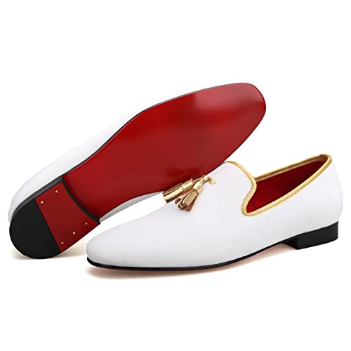 FERUCCI Men White Velvet Square Toe Gold Tassel Slippers Loafers Flats Prom Wedding2