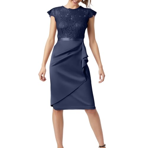 Etuikleid Damen Elegant Knielang Spitze Kleid Hochzeitsgast Elegante Kleider Festlich Hochzeit Abendkleid Midi A Linie Spitzenkleid Frauen Festliche...