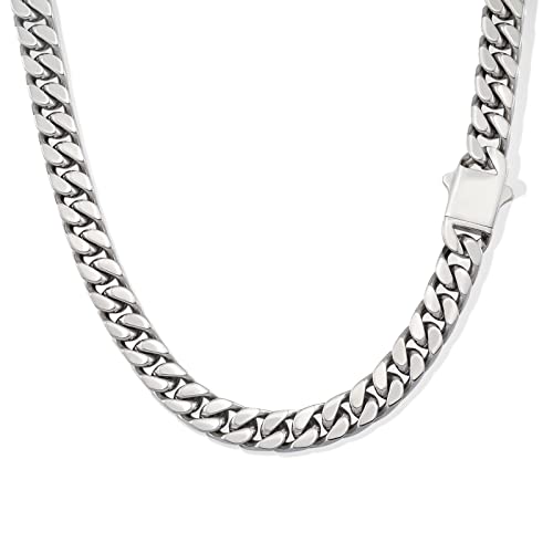 Guqila Cuban Link Chain For Men, Stainless Steel/18K Gold Plated Miami Cuban Chain Necklace Silver Hip-Hop & Cool Style Jewelry For Women Men, 8/10/12Mm Width, 20/22 /24 Inches Length #TOP20
