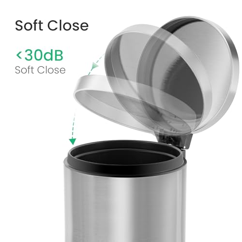 Image of Cesun 1.2 Gallons Small Black Trash Can, Bathroom Garbage Can with Lid and Foot Pedal, Mini Round Wastebasket for Bathroom, Bedroom, Office, 4.5 Liters / 1.2 Gallons, Silver
